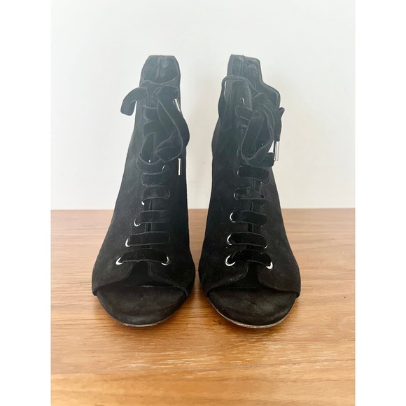 Jimmy Choo Mavy Suede Lace Up Open Toe Ankle Bootie Black Women's Size 39.5 / 9 - Picture 10 of 13